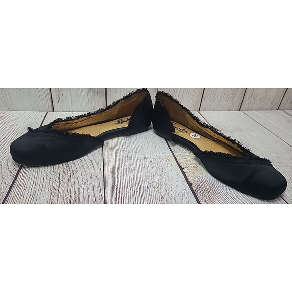 Seychelles Slip On Flats Women's Size 8.5 Black Satin Fringe Flaw - Picture 8 of 12
